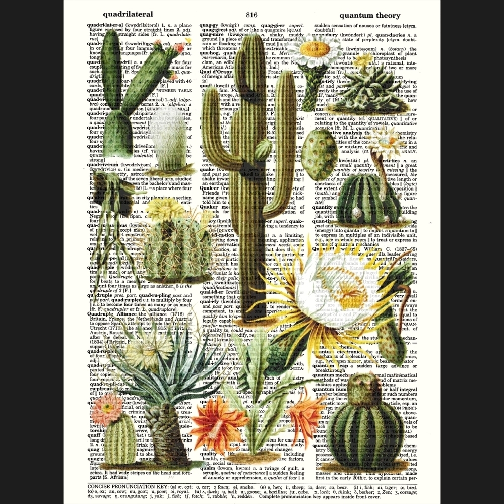 Cactus Nature Vintage Dictionary Art Print Decor